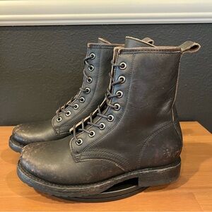Frye Women’s Black 76272 Rustic Leather Veronica Combat Lace Up Boots Size 6 M